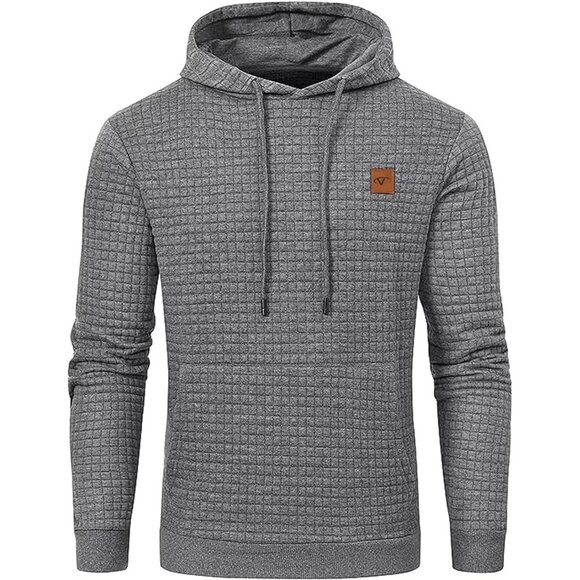 Mens Pullover Hoodie Long Sleeve Drawstring Sweatshirt with Pocket Gray Hoodies - Picture 1 of 6